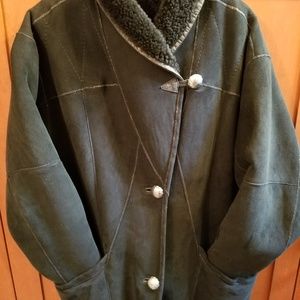 Warm black genuine shearling knee length jacket